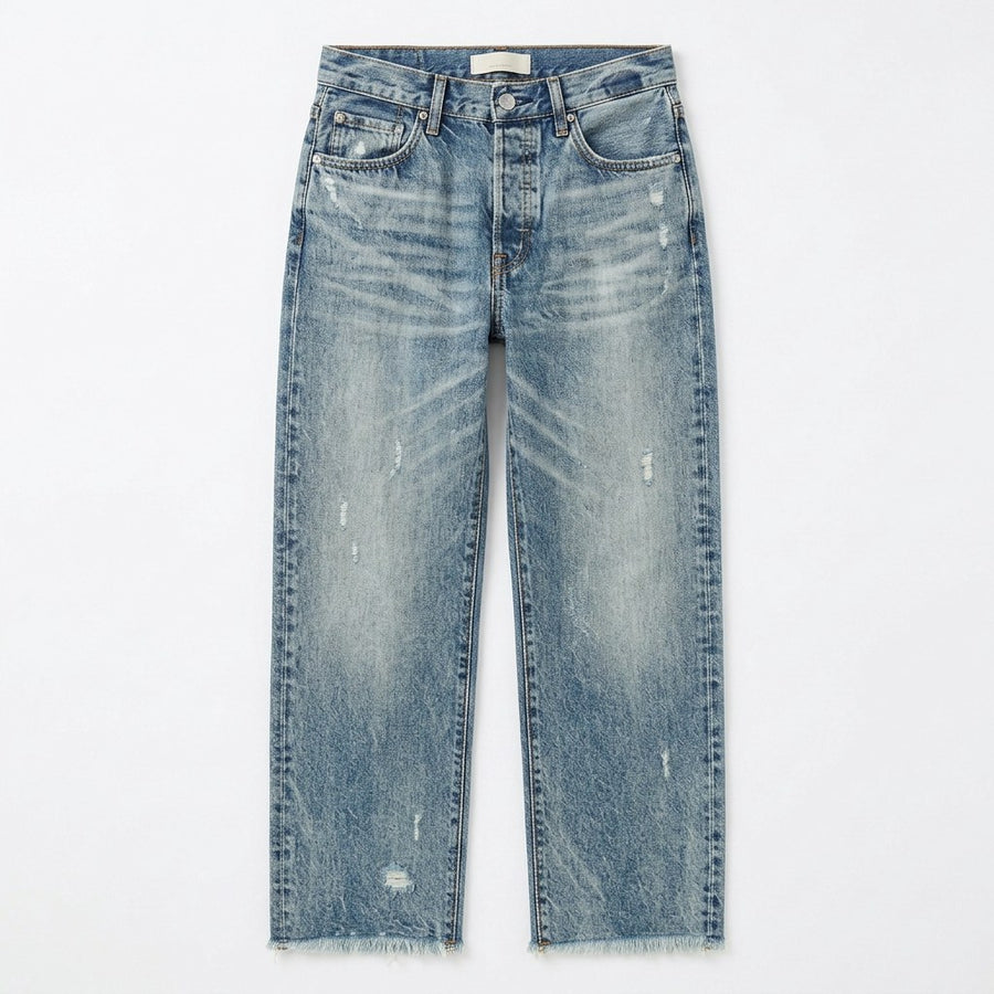 Renata Women's Straight Leg Cropped Raw Hem Jeans in Vintage Blue