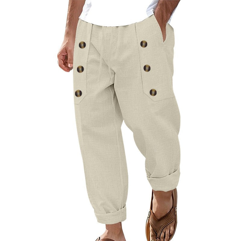 Rens Relaxed Linen Trousers with Side Pockets and Pockets