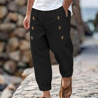 Rens Relaxed Linen Trousers with Side Pockets and Pockets in Black