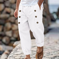 Rens Relaxed Linen Trousers with Side Pockets and Pockets in White
