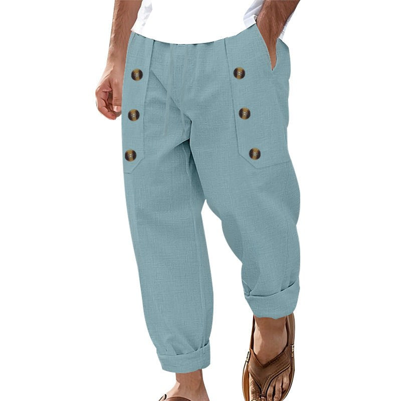 Rens Relaxed Linen Trousers with Side Pockets and Pockets