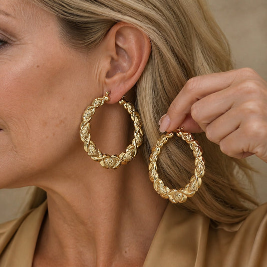 Couture Engraved Gold Hoops