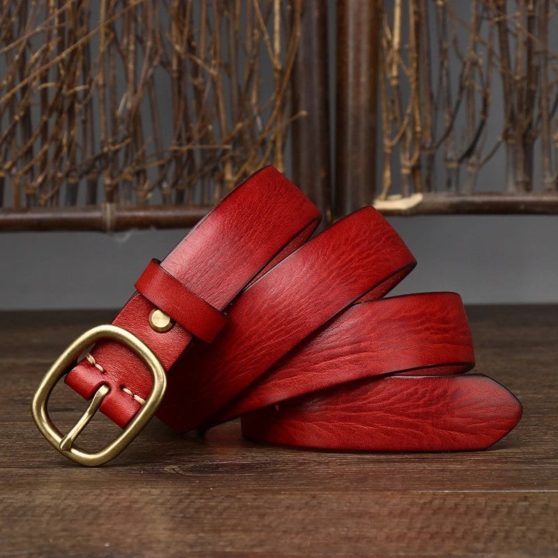 Retro Leather Belt in Cherry