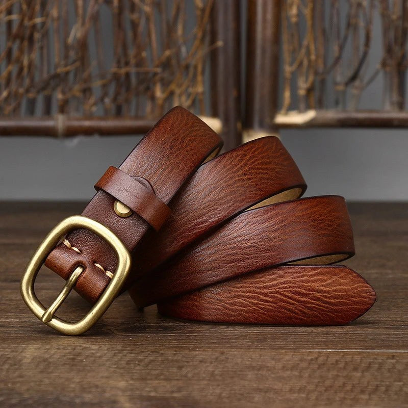 Retro Leather Belt in Sienna Brown