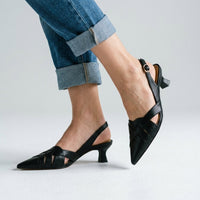 Reva Woven Slingback Heel in Charcoal