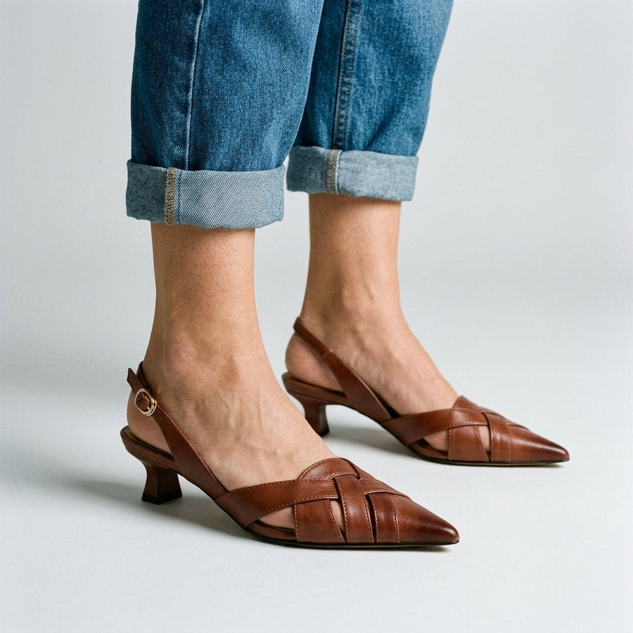 Reva Woven Slingback Heel in Sienna Brown