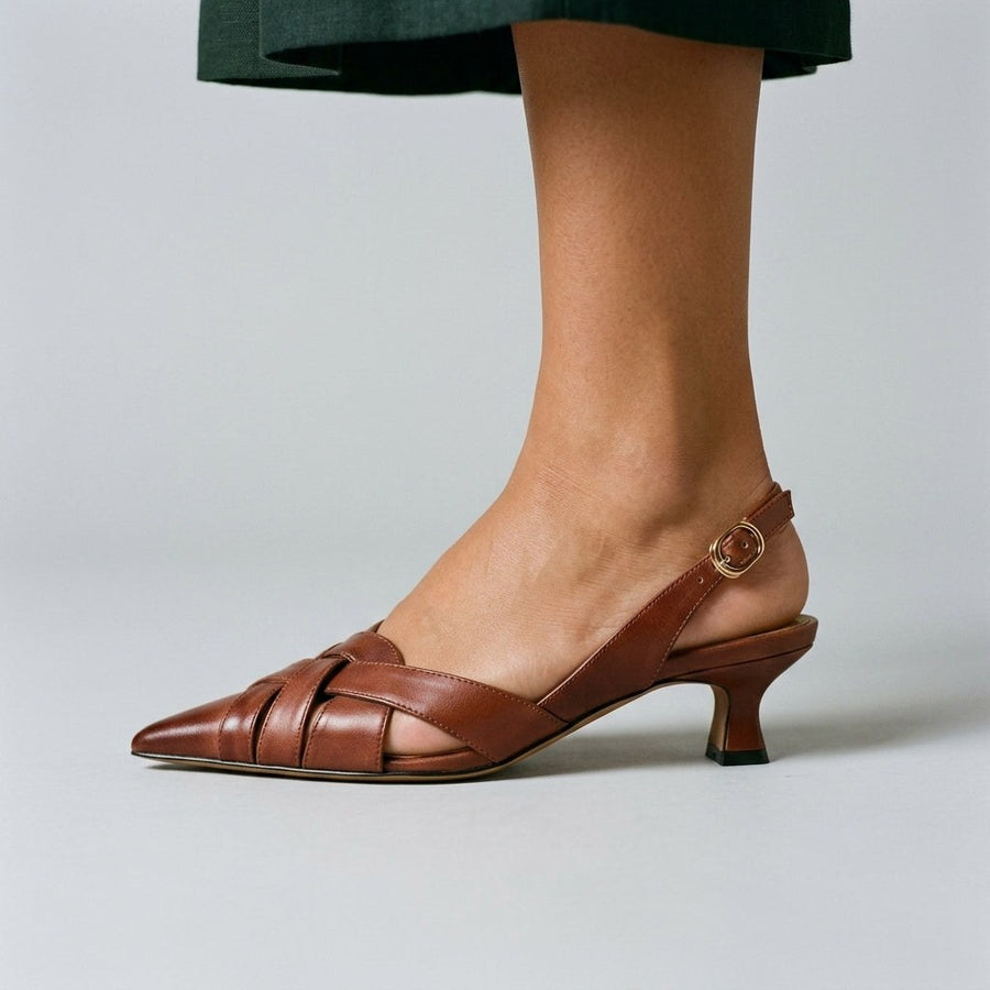 Reva Woven Slingback Heel in Sienna Brown