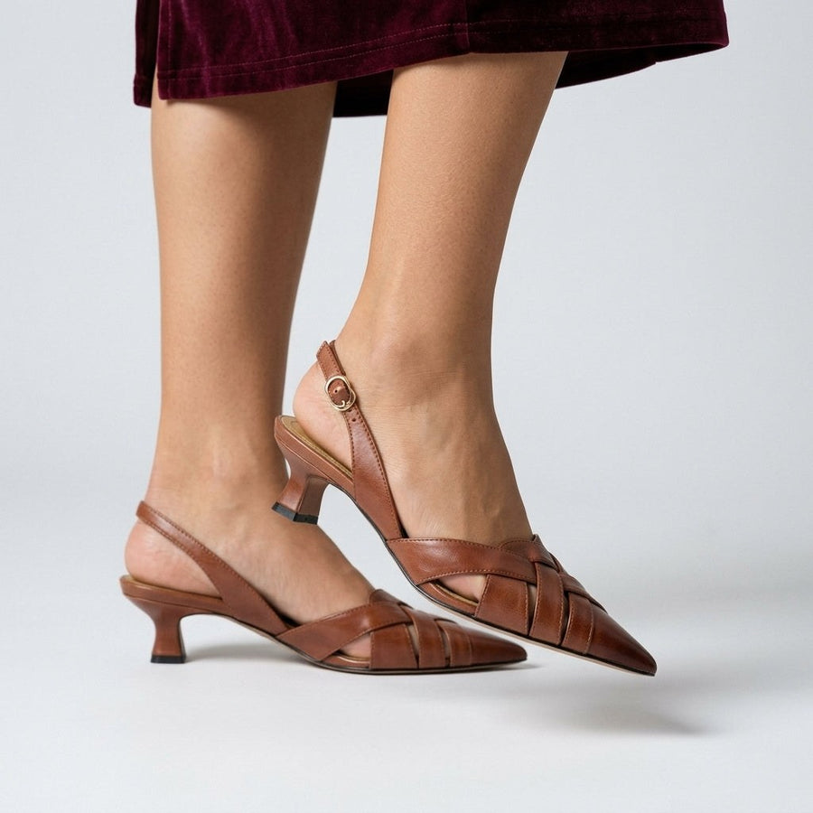 Reva Woven Slingback Heel in Sienna Brown