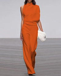 Reyna Women's Sleeveless Wide Leg Formal Jumpsuit Occasion in Orange