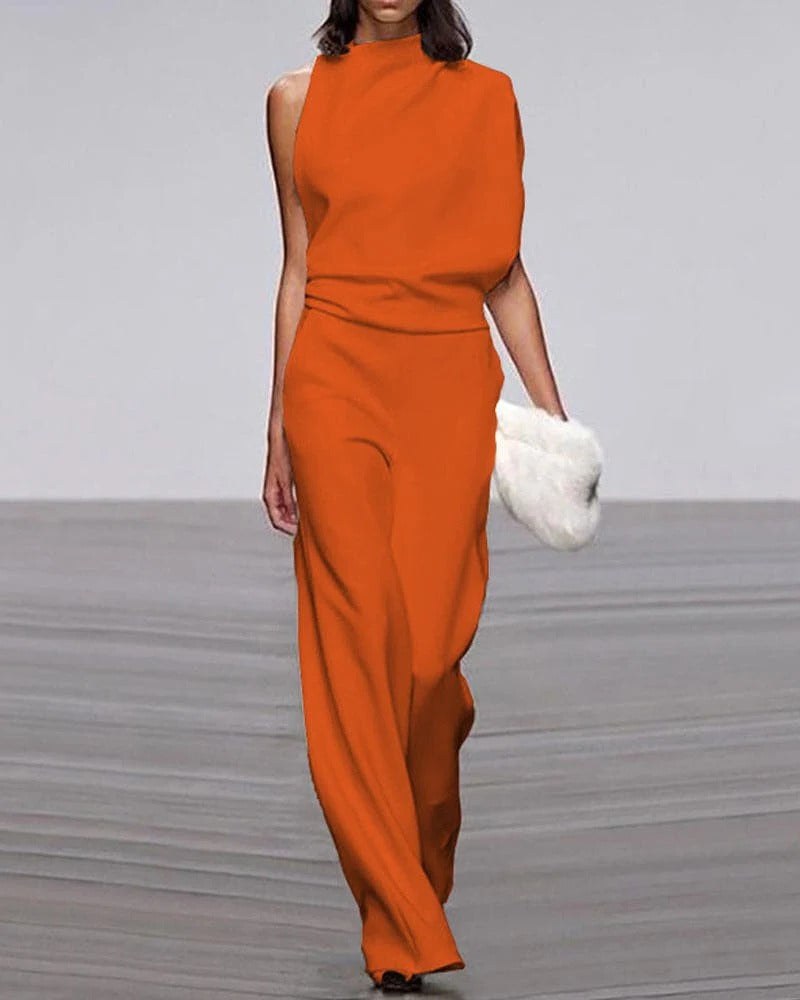 Reyna Women's Sleeveless Wide Leg Formal Jumpsuit Occasion in Orange