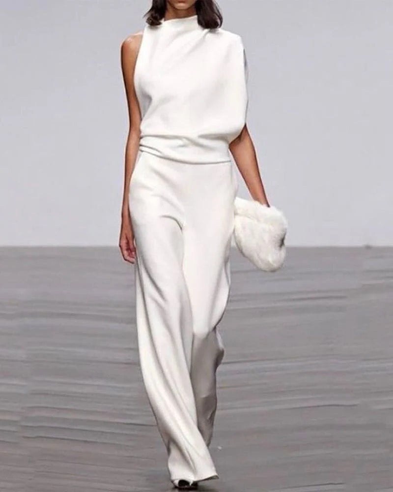 Reyna Women's Sleeveless Wide Leg Formal Jumpsuit Occasion in White