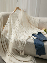 Rhea Airy Knit Poncho in Apricot