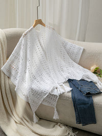 Rhea Airy Knit Poncho in White