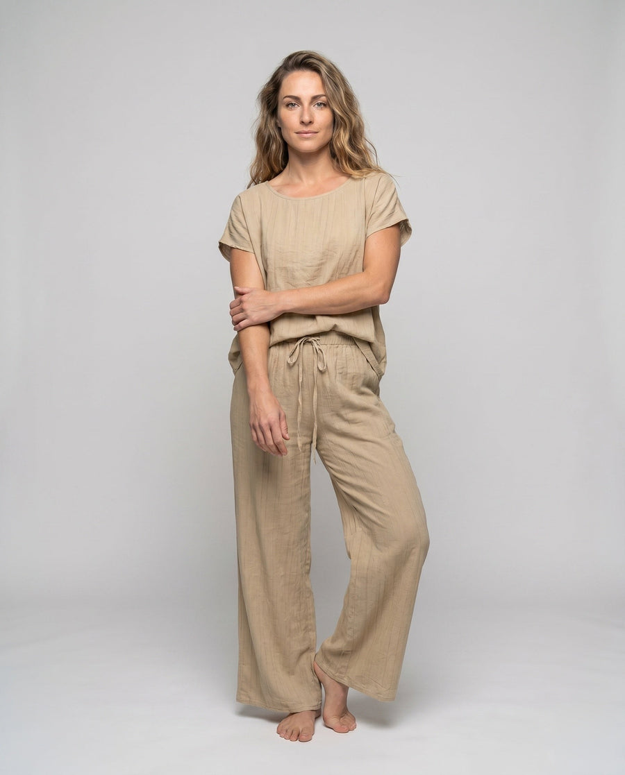 Rhea Casual Linen Set with Elastic Waist