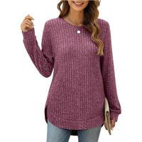 Rhea Comfortable Sweater with Crew Neck and Side Split in Purple