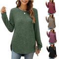 Rhea Comfortable Sweater with Crew Neck and Side Split