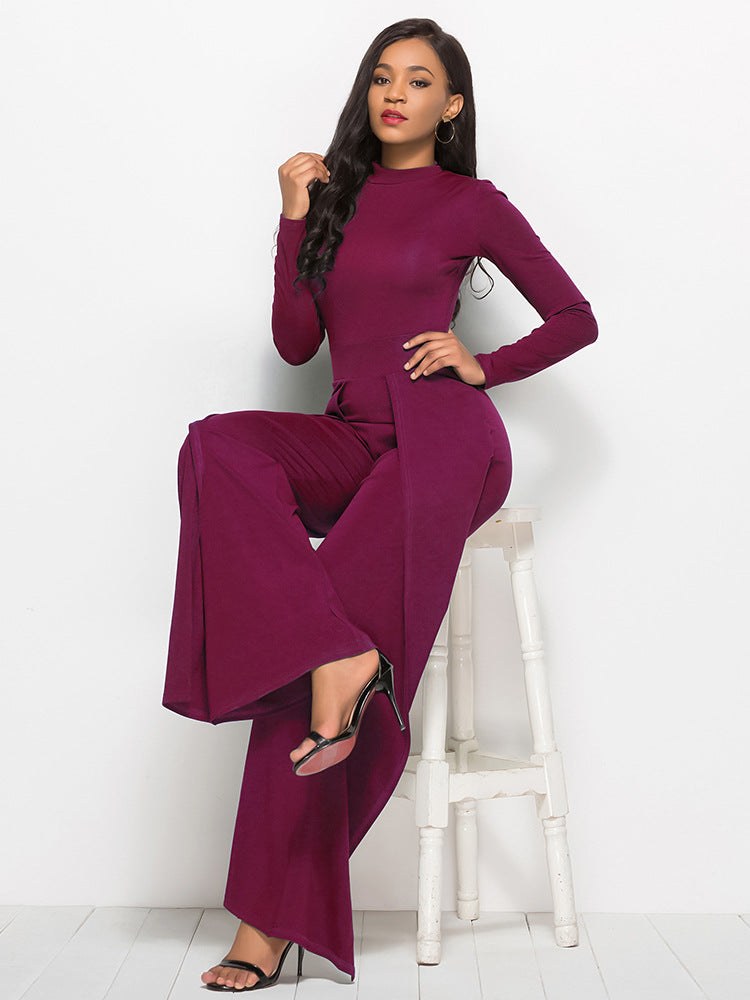 Rhea Elegant Jumpsuit in Wine Red