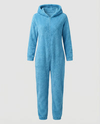 Rhea Jumpsuit with Hood in Blue Green