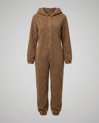 Rhea Jumpsuit with Hood in Brown