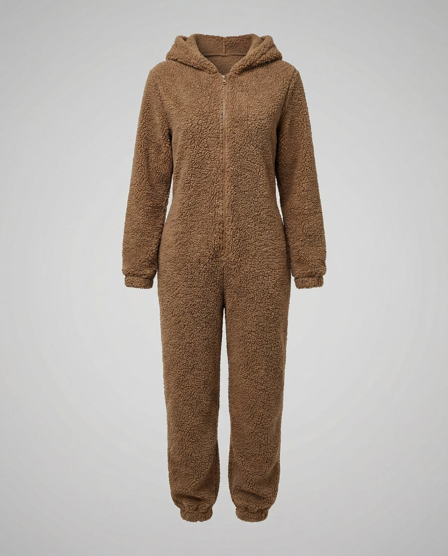 Rhea Jumpsuit with Hood in Brown