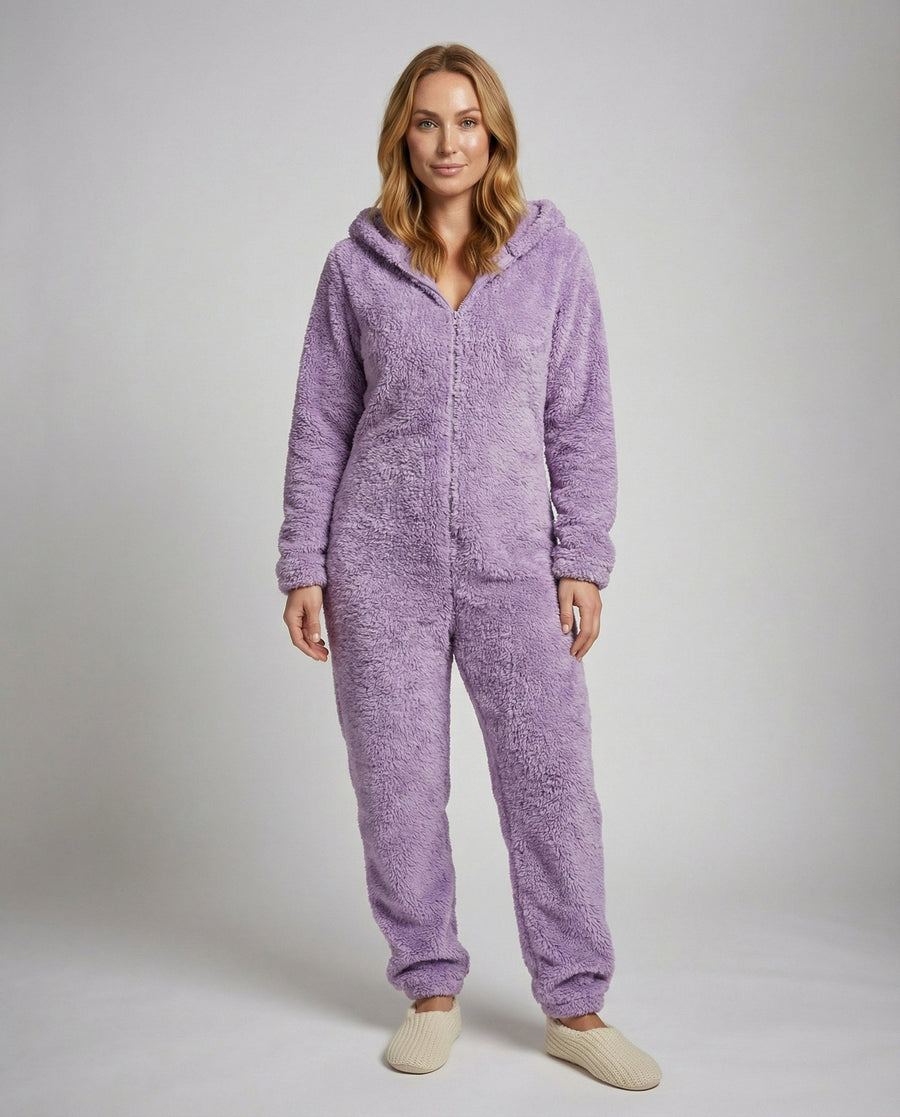 Rhea Jumpsuit with Hood in Purple
