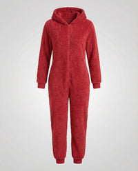 Rhea Jumpsuit with Hood in Red