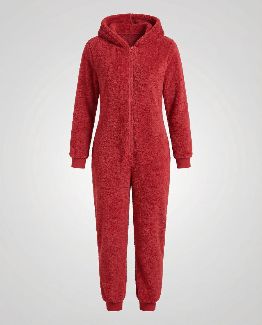 Rhea Jumpsuit with Hood in Red