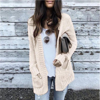 Rhea Relaxed Knit Cardigan with Pockets in Beige