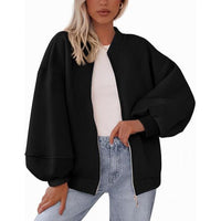 Rhiannon Casual Jacket with Zip Front and Oversized in Black