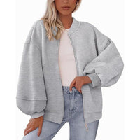 Rhiannon Casual Jacket with Zip Front and Oversized in Light Grey