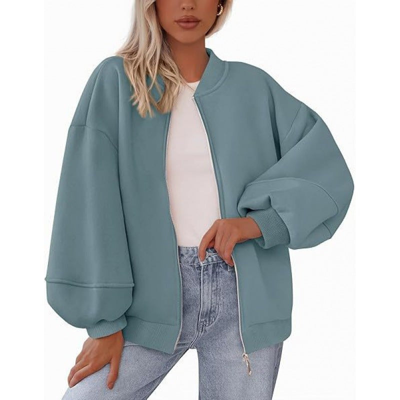 Rhiannon Casual Jacket with Zip Front and Oversized in Sky Blue