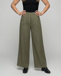 Rhiannon Linen Trousers with Button Front and Pleated
