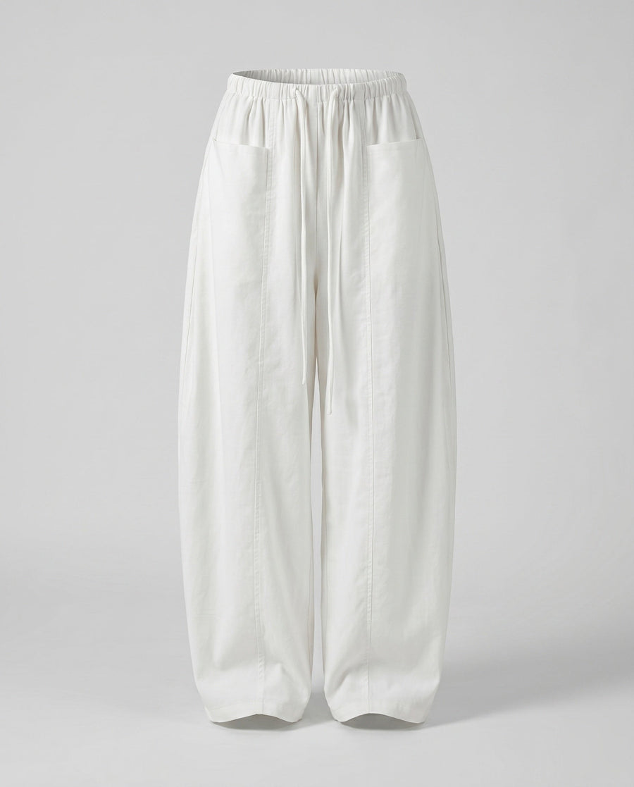 Rhiannon Linen Trousers with Side Pockets and Pockets in White