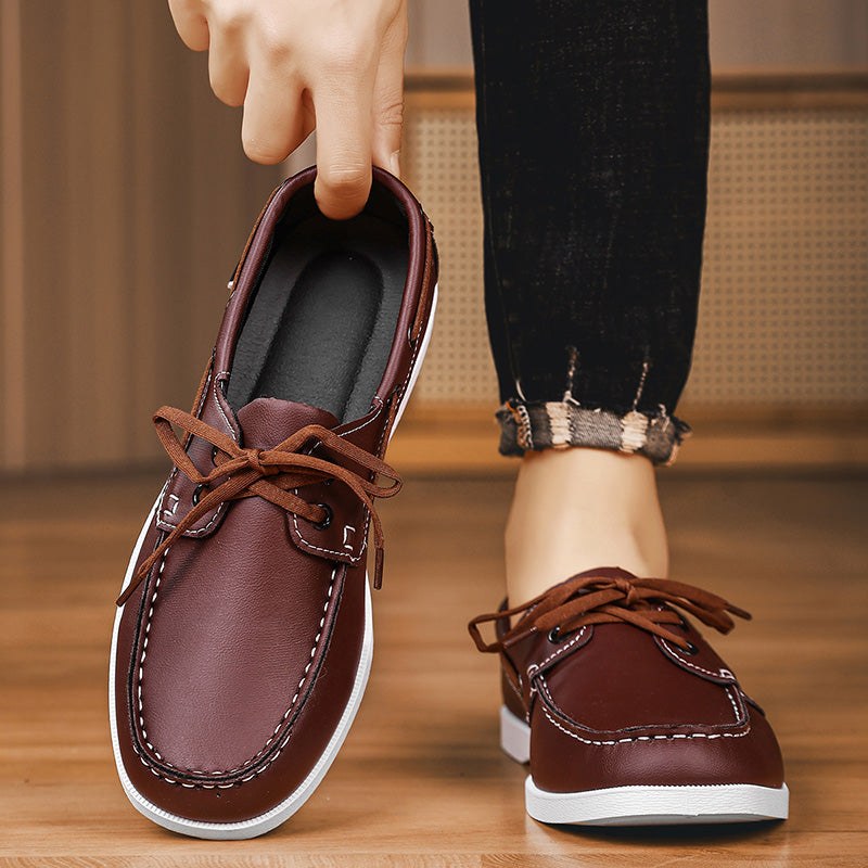 Rhodes Leather Loafer in Pearl & Charcoal