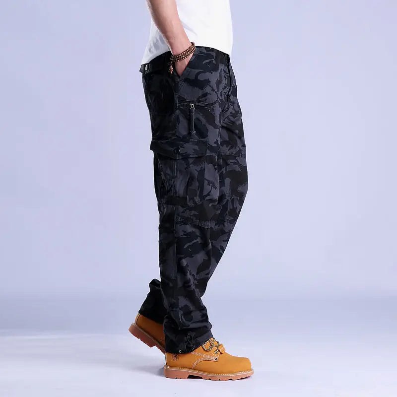 Ripstop Cotton Cargo Pants in Black Camo
