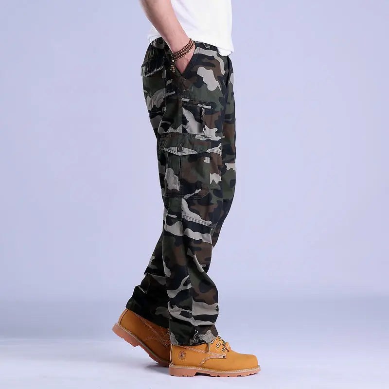 Ripstop Cotton Cargo Pants in Green Camo