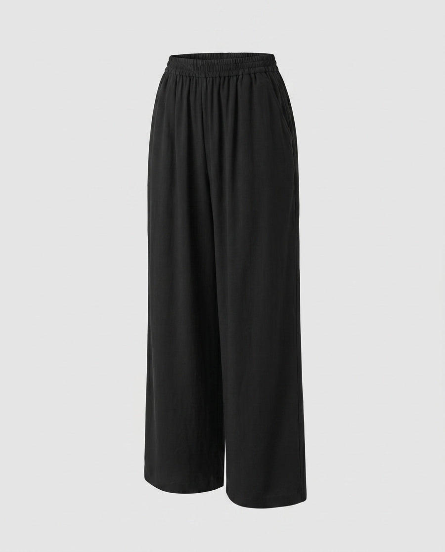 Rita Casual Linen Trousers with Elastic Waist in Black