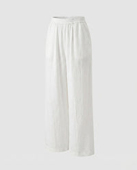 Rita Casual Linen Trousers with Elastic Waist in White
