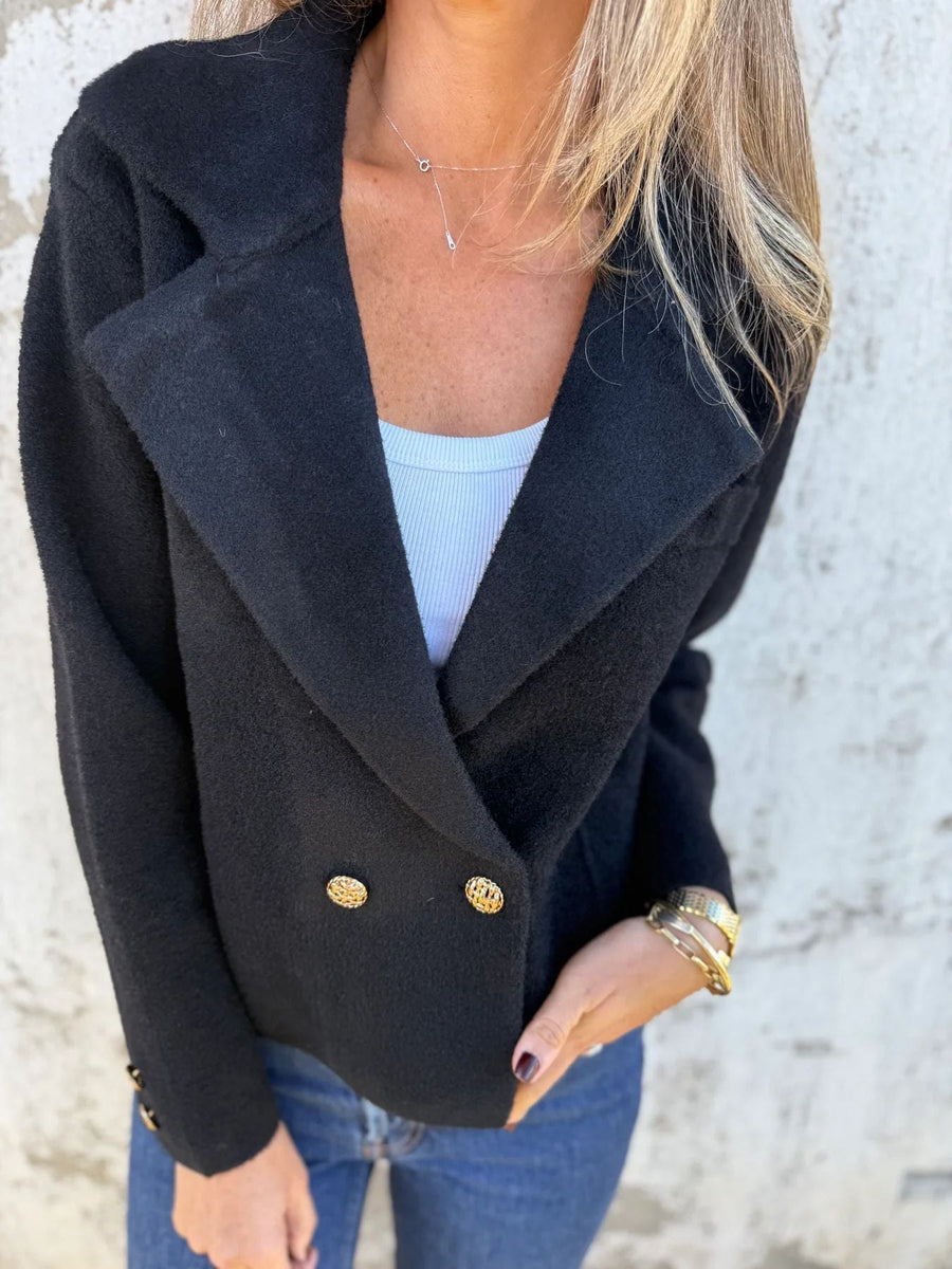 Rita Elegant Blazer with Button Front in Black