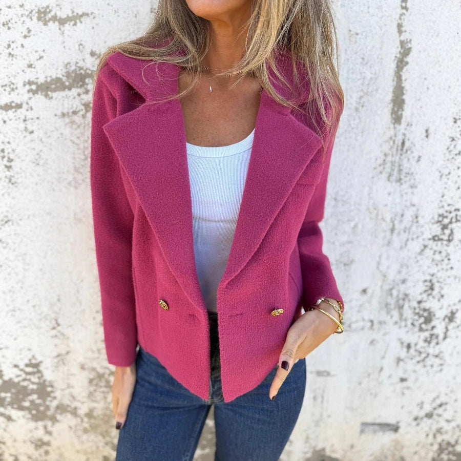 Rita Elegant Blazer with Button Front in Crimson