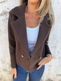 Rita Elegant Blazer with Button Front in Dark Brown