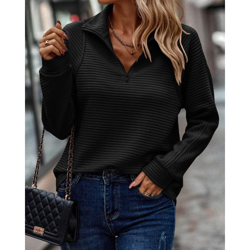 Rita Sweater with Zip Front in Black