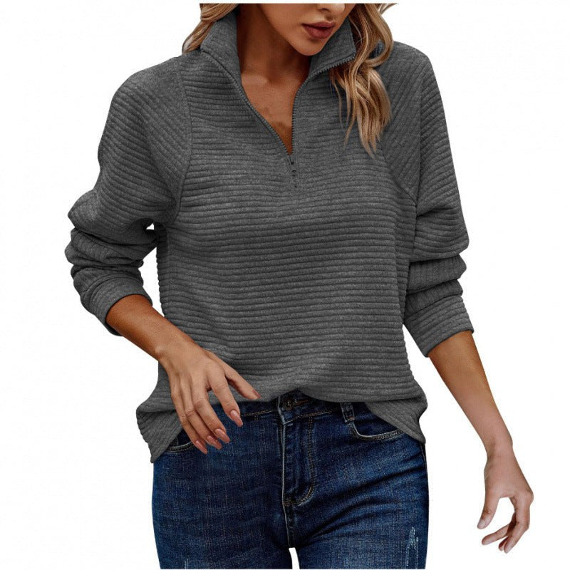 Rita Sweater with Zip Front in Dark Grey