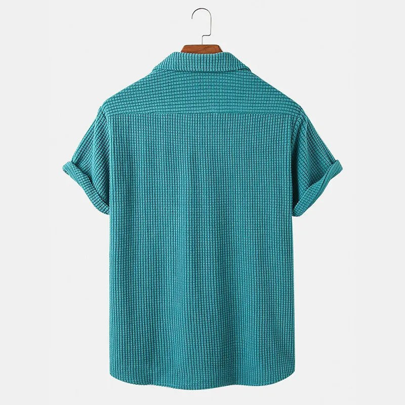 Riviera Waffle Knit Button-Up Shirt in Aqua