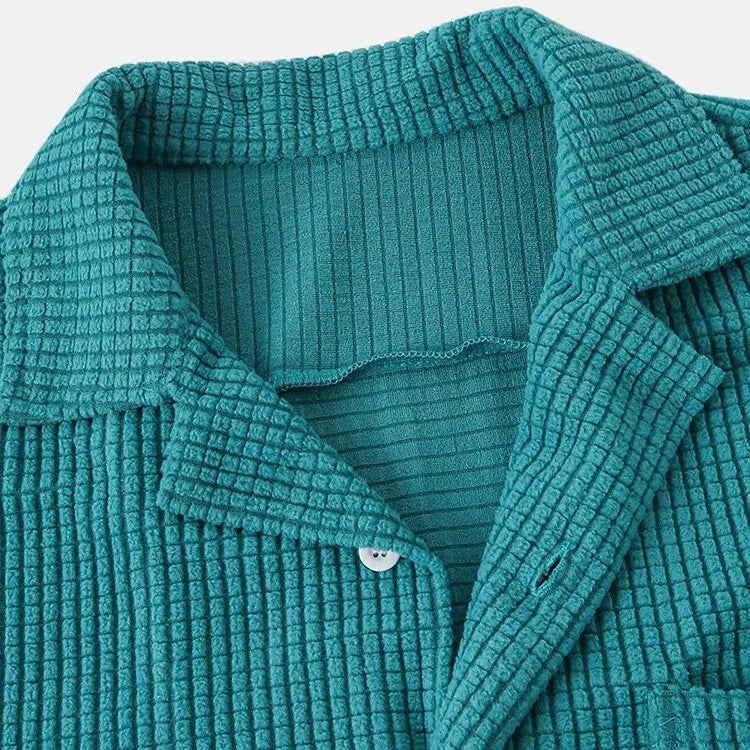 Riviera Waffle Knit Button-Up Shirt in Aqua