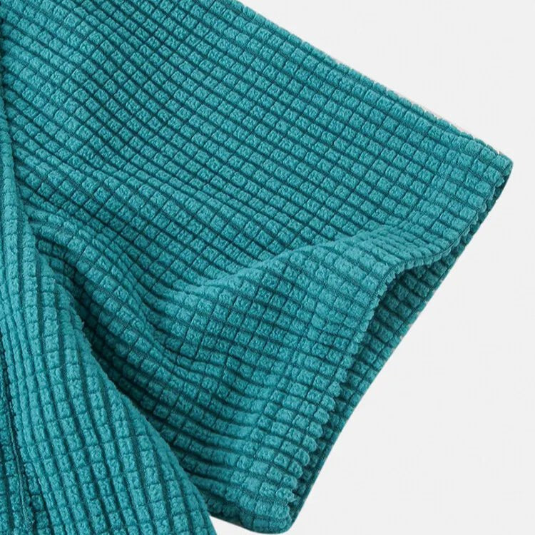 Riviera Waffle Knit Button-Up Shirt in Aqua