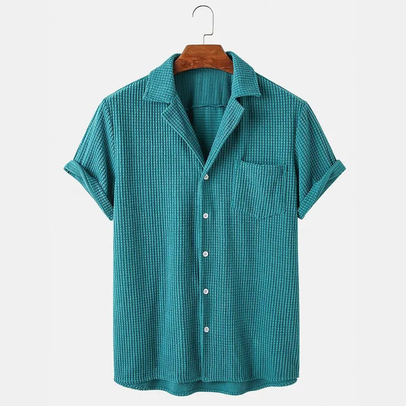 Riviera Waffle Knit Button-Up Shirt in Aqua