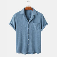 Riviera Waffle Knit Button-Up Shirt in Sea Blue