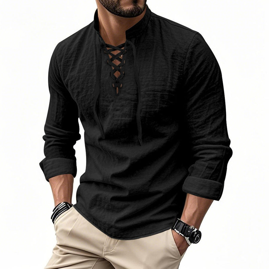 Roan Casual Shirt with Stand Collar in Black