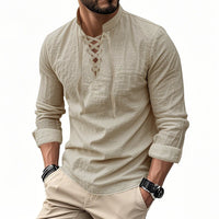 Roan Casual Shirt with Stand Collar in Khaki
